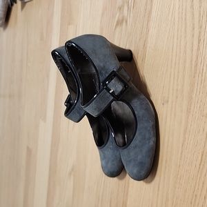 Grey Suede Buckle Heels